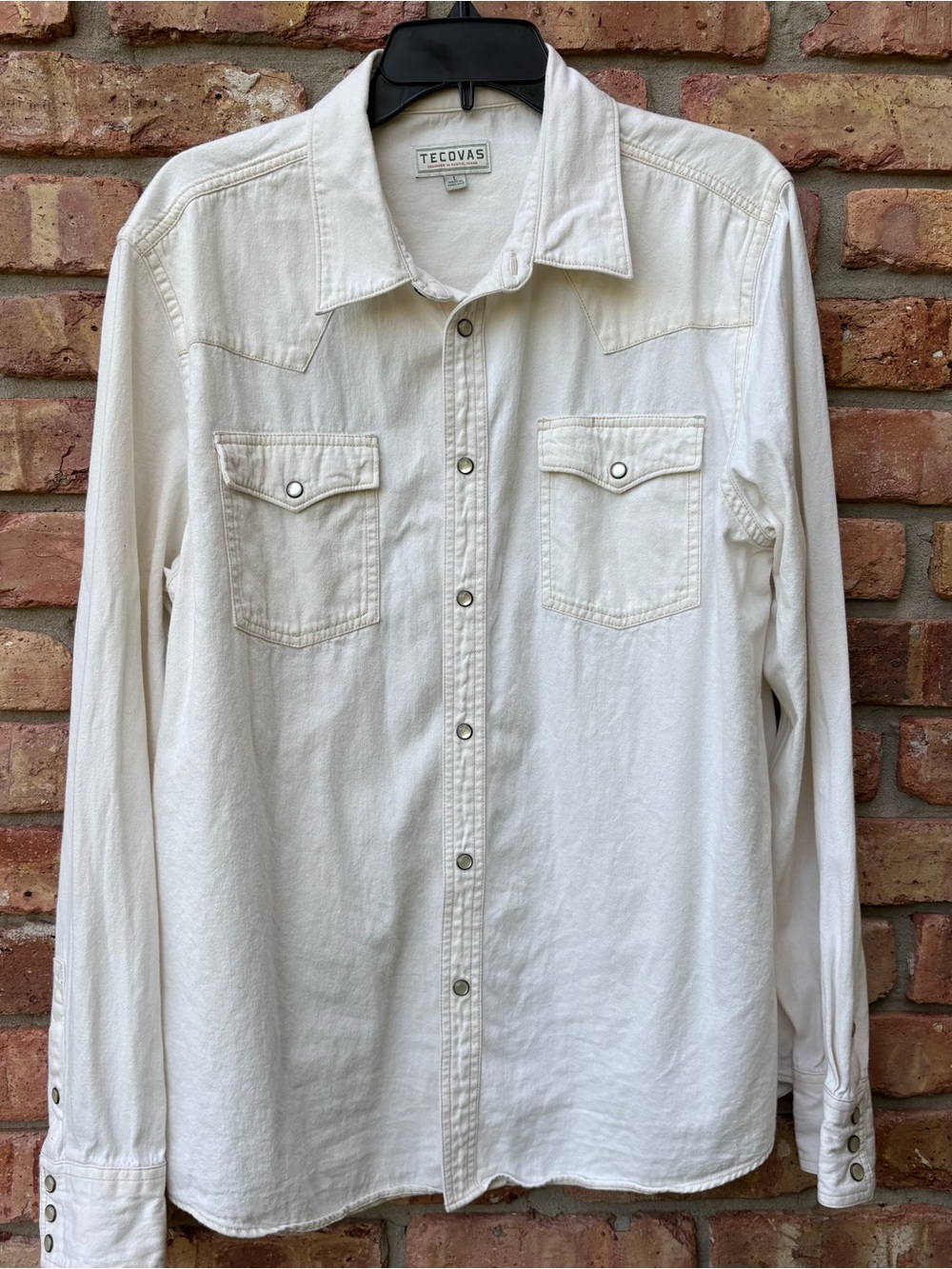 TECOVAS WESTERN COWBOY COWGIRL PEARL SNAP WHITE DENIM LONG SLEEVE BUTTON DOWN